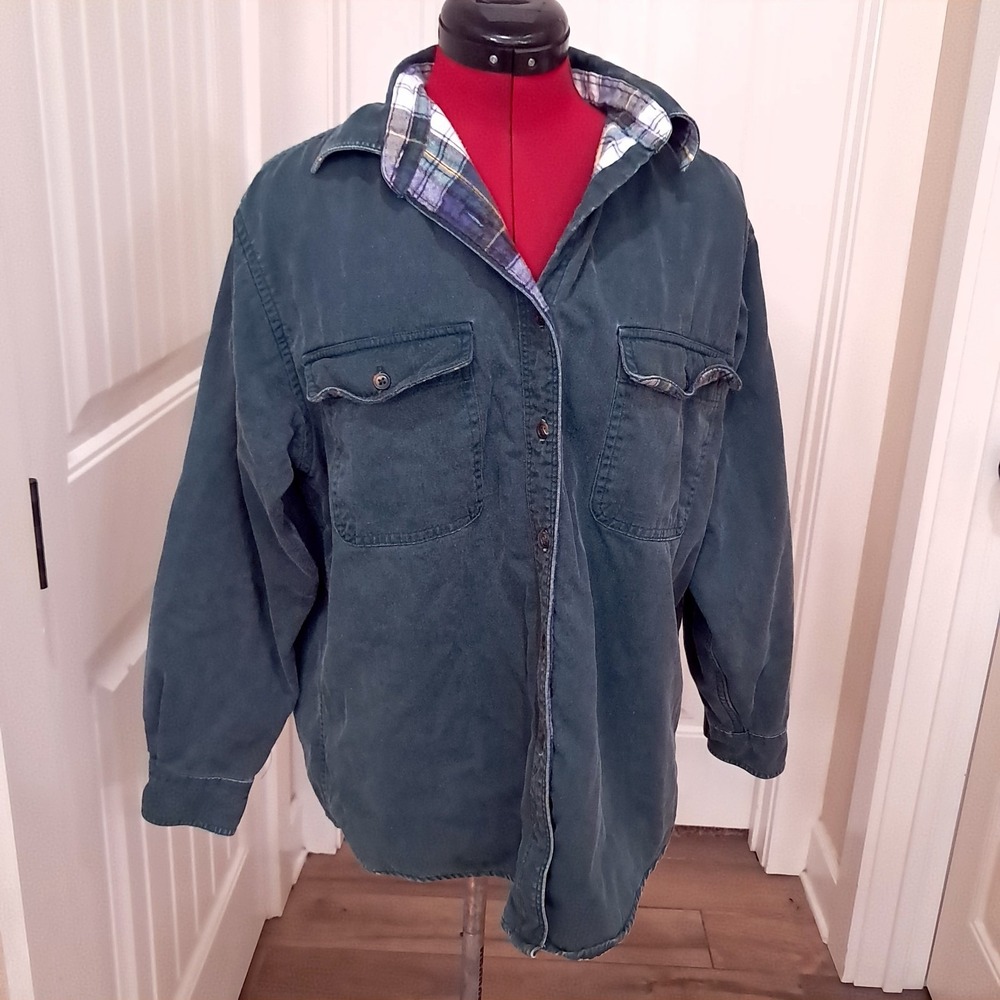 Vintage LL Bean Womens Hurricane Shirt Jacket sz M Medium Freeport green flannel - Picture 11 of 11